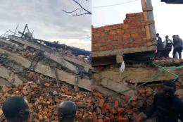 Photocollage of a collapsed building in Kisii.